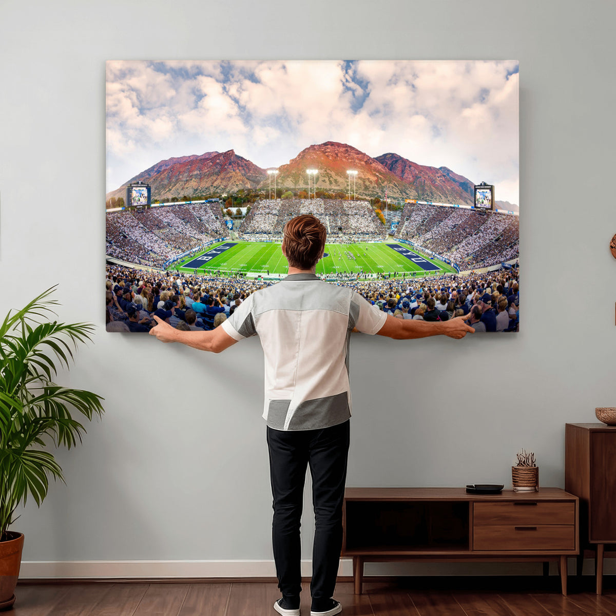 85734-MGV-CV-36X24 - Brigham Young University Cougars Football Team Print - Provo LaVell Edwards Stadium Wall Art Canvas