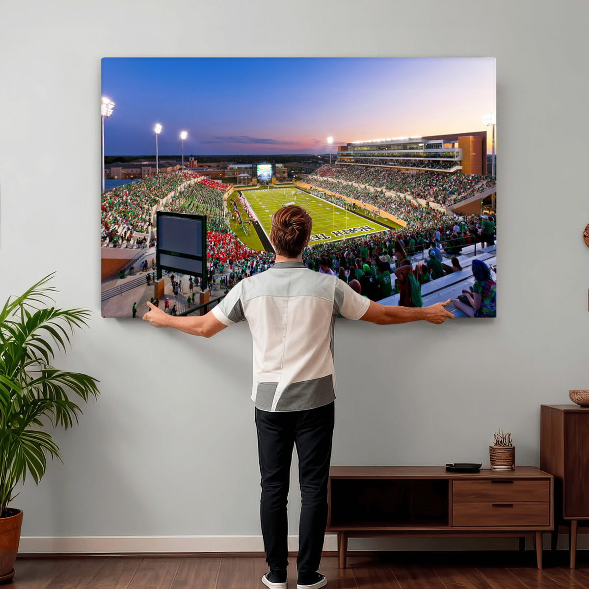 81582-MGV-CV-36X24 - University of North Texas Mean Green Football Team Print - Denton DATCU Stadium Wall Art Canvas
