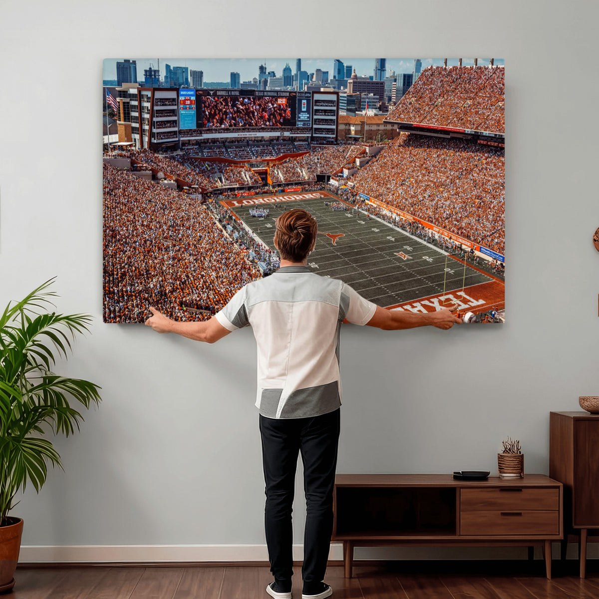 92103-MGV-CV-36X24 - University of Texas Longhorns Football Team Print - Austin Darrell K Royal-Texas Memorial Stadium