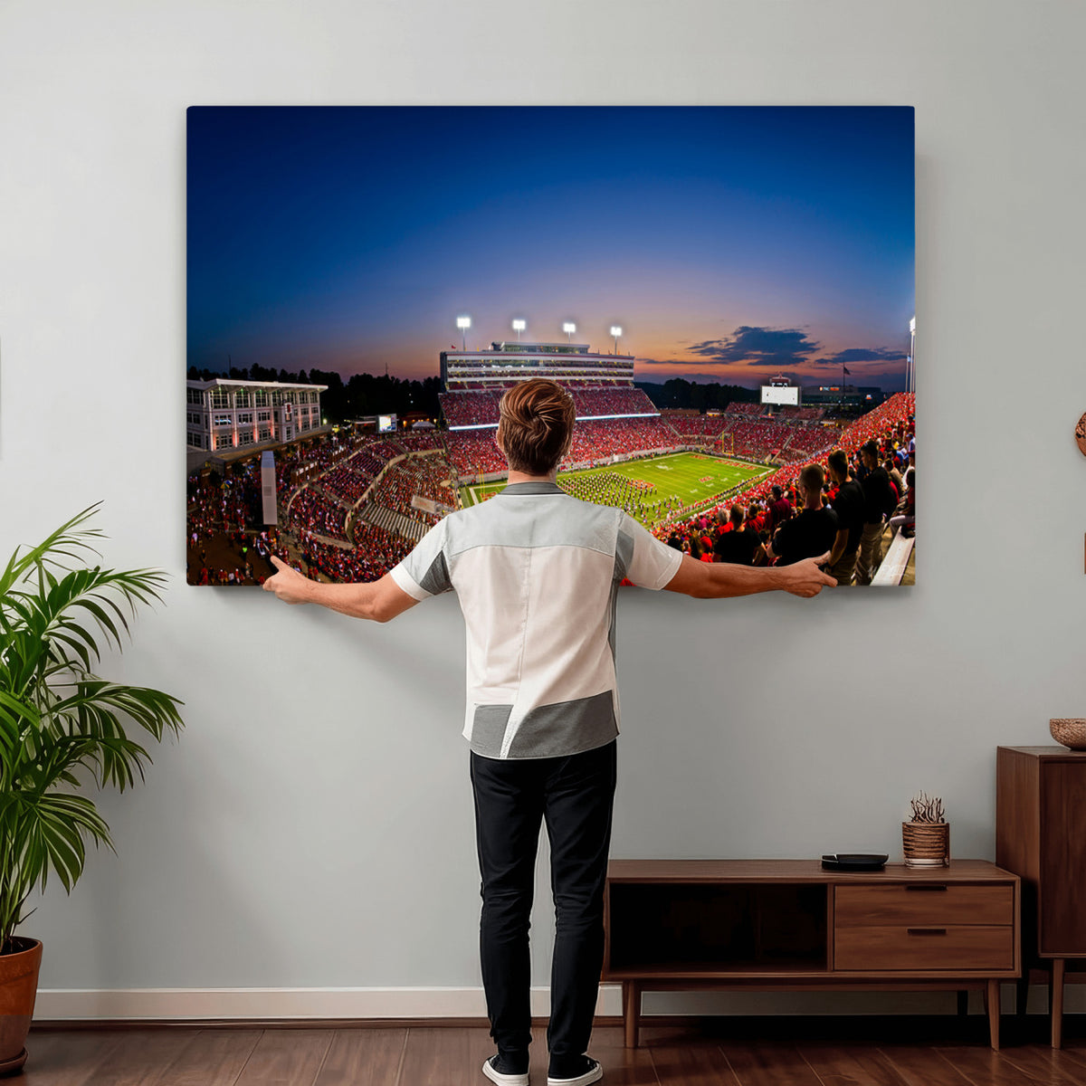 76202-MGV-CV-36X24 - Wolfpack Football Team Wall Art Print - Raleigh Carter-Finley Stadium Wall Art Canvas Print