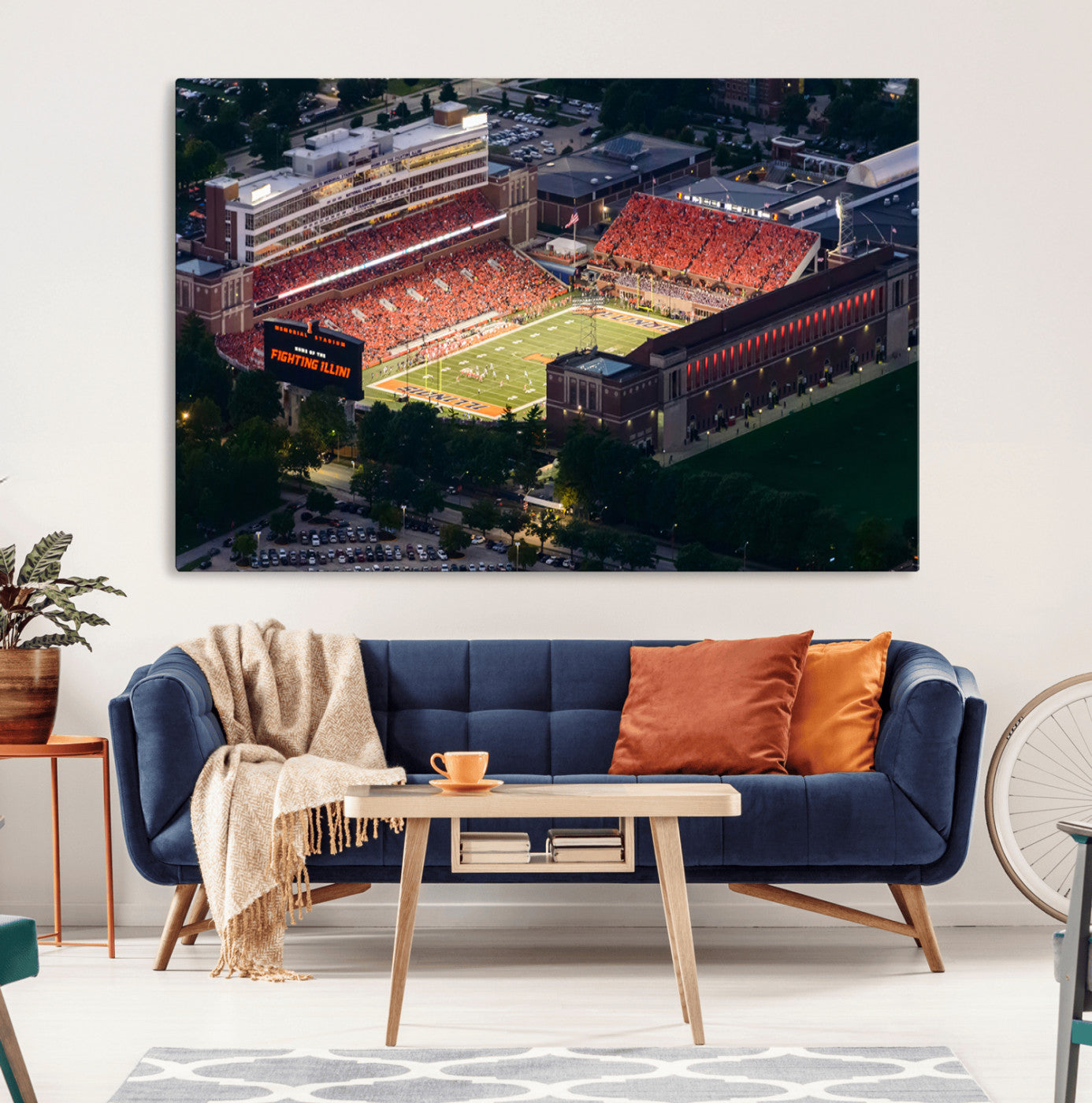 78052-MGV-CV-36X24-University of Illinois Fighting Illini Football Team Print - Champaign Illinois Memorial Stadium