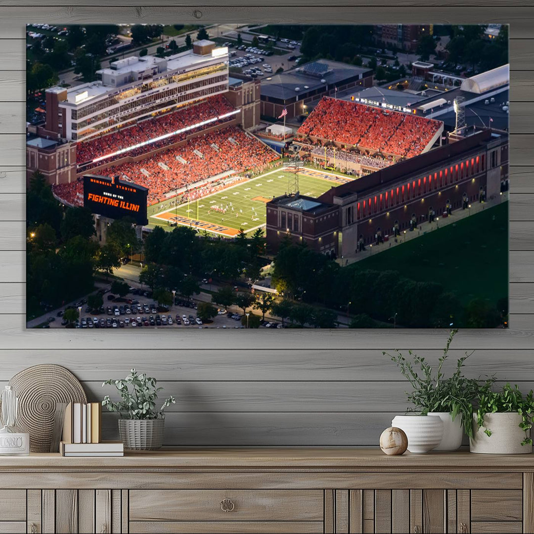 University of Illinois Fighting Illini Football Team Print - Champaign Illinois Memorial Stadium Wall Art Canvas Print