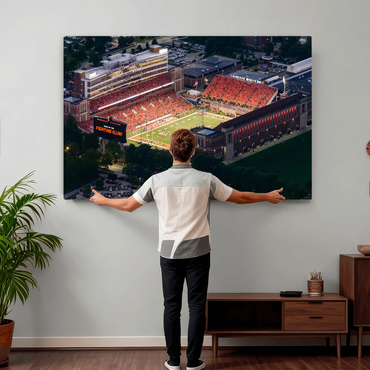 78052-MGV-CV-36X24 - University of Illinois Fighting Illini Football Team Print - Champaign Illinois Memorial Stadium