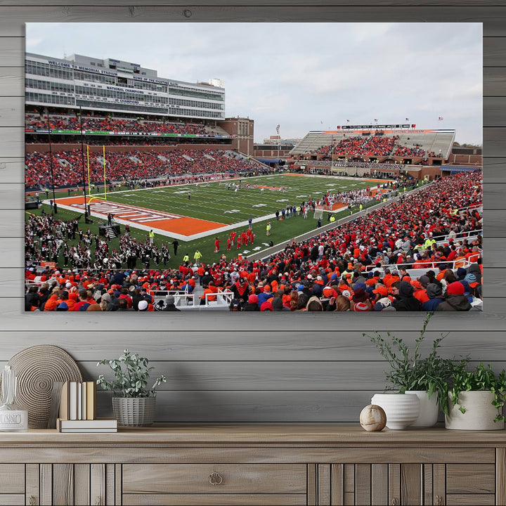 University of Illinois Fighting Illini Football Team Print - Champaign Illinois Memorial Stadium Wall Art Canvas Print