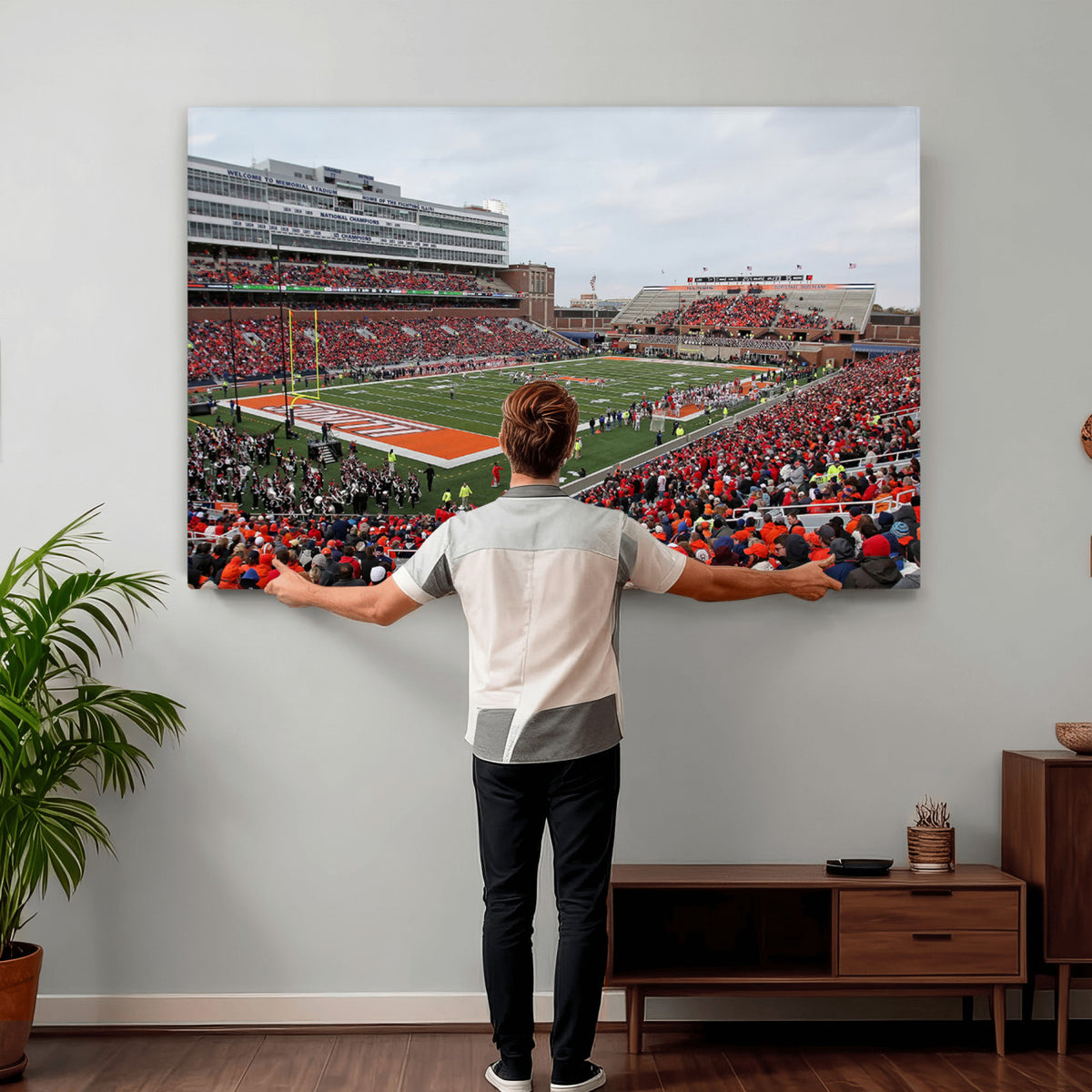86851-MGV-CV-36X24 - University of Illinois Fighting Illini Football Team Print - Champaign Illinois Memorial Stadium