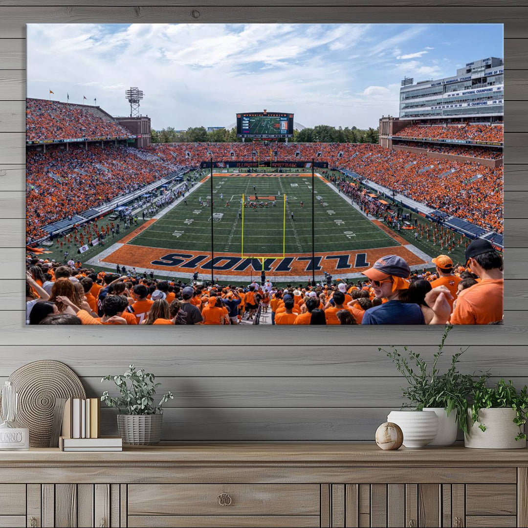 University of Illinois Fighting Illini Football Team Print - Champaign Illinois Memorial Stadium Wall Art Canvas Print