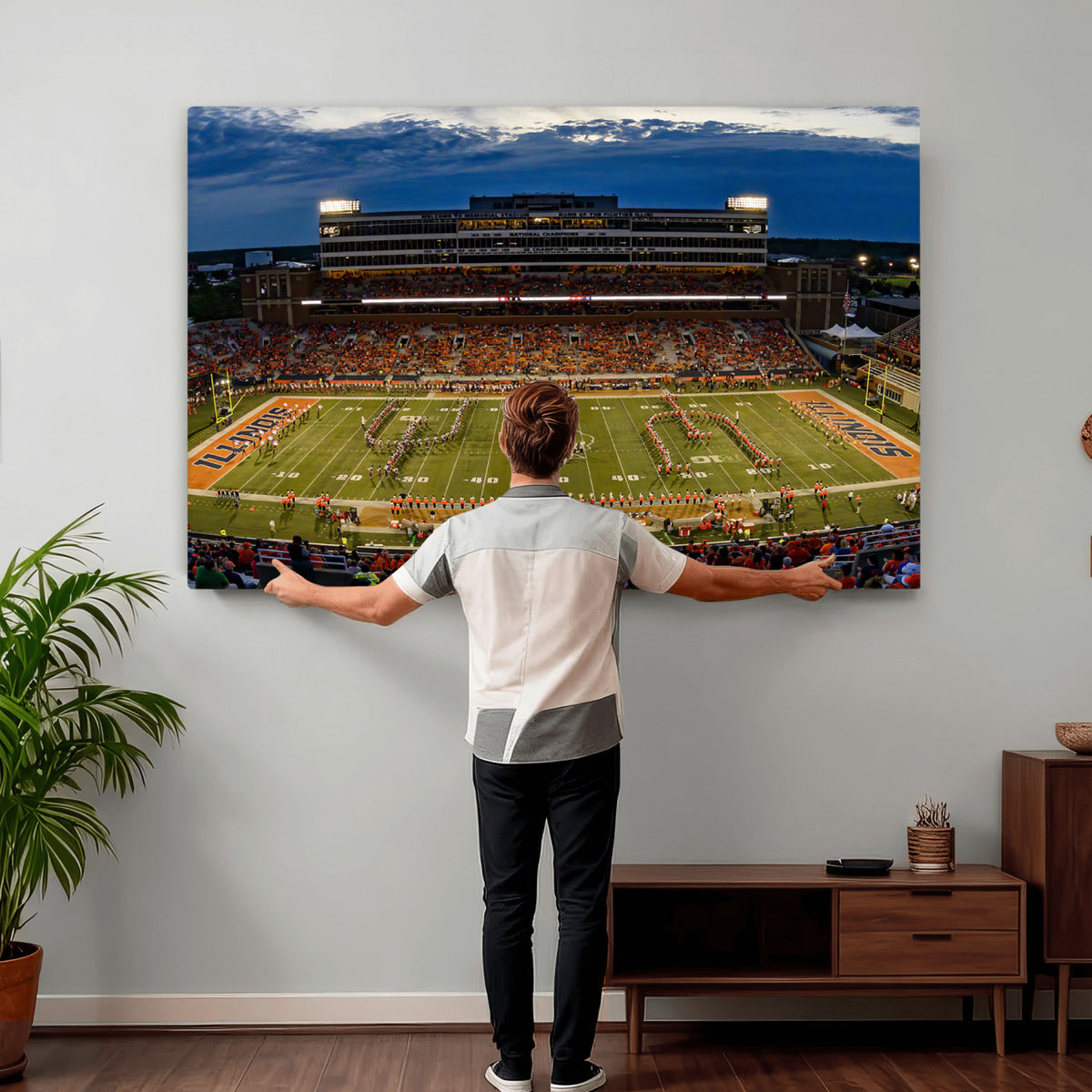 44513-MGV-CV-36X24 - University of Illinois Fighting Illini Football Team Print - Champaign Illinois Memorial Stadium