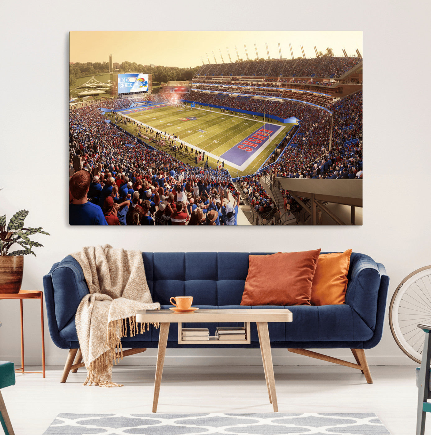 MGV-CV-36X24 - University of Kansas Jayhawks Football Team Print - Lawrence Kansas Memorial Stadium Wall Art Canvas