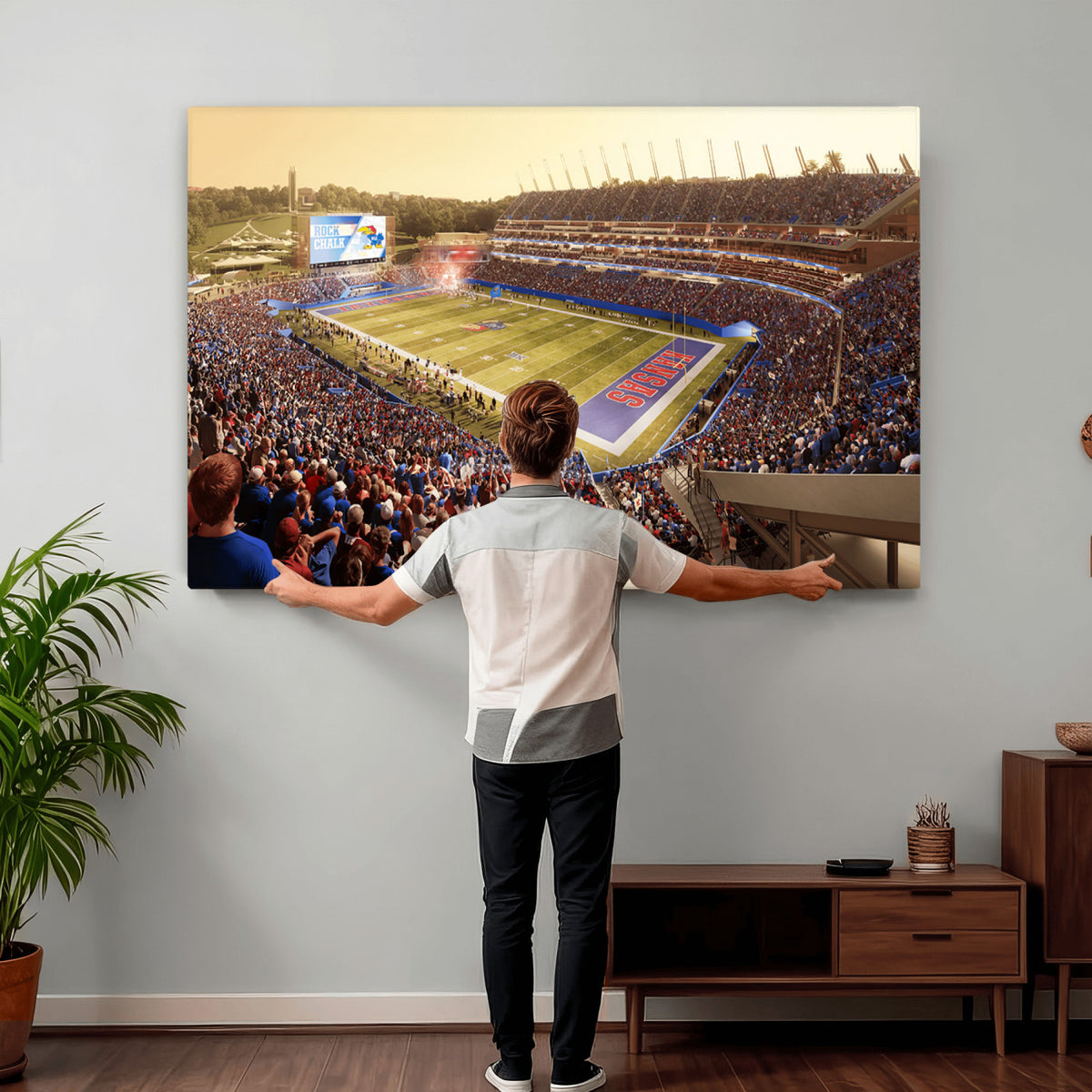 71731-MGV-CV-36X24 - University of Kansas Jayhawks Football Team Print - Lawrence Kansas Memorial Stadium Wall Art Canvas