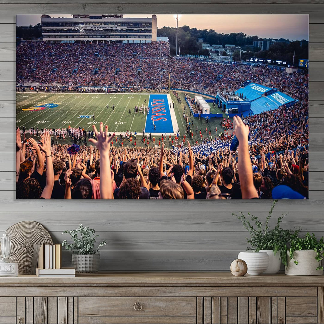 University of Kansas Jayhawks Football Team Print - Lawrence Kansas Memorial Stadium Wall Art Canvas Print