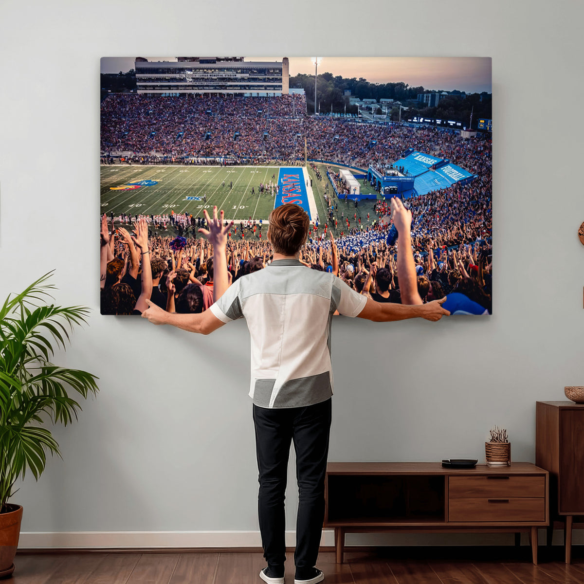 40169-MGV-CV-36X24 - University of Kansas Jayhawks Football Team Art Print - Lawrence Kansas Memorial Stadium Wall Art