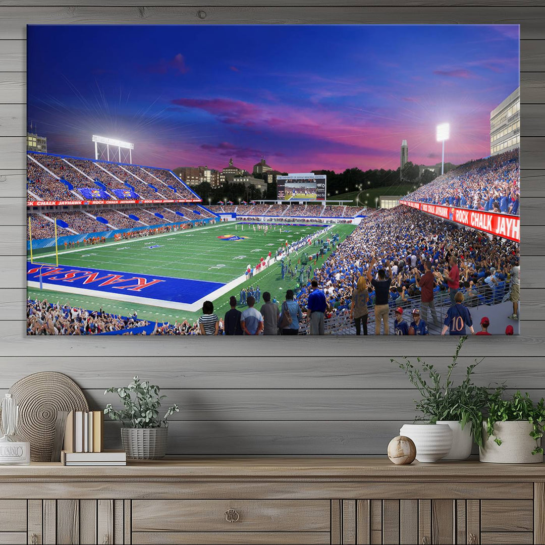 University of Kansas Jayhawks Football Team Print - Lawrence Kansas Memorial Stadium Wall Art Canvas Print