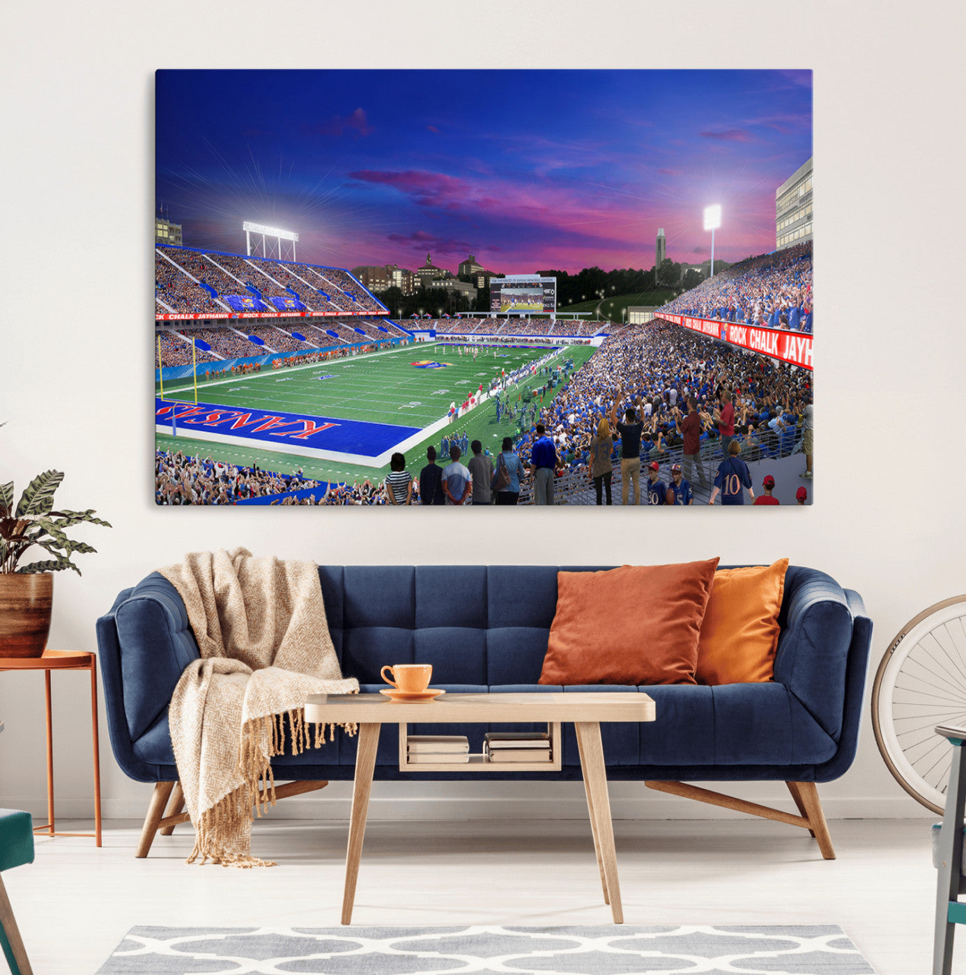 MGV-CV-36X24 - University of Kansas Jayhawks Football Team Print Canvas- Lawrence Kansas Memorial Stadium Wall Art