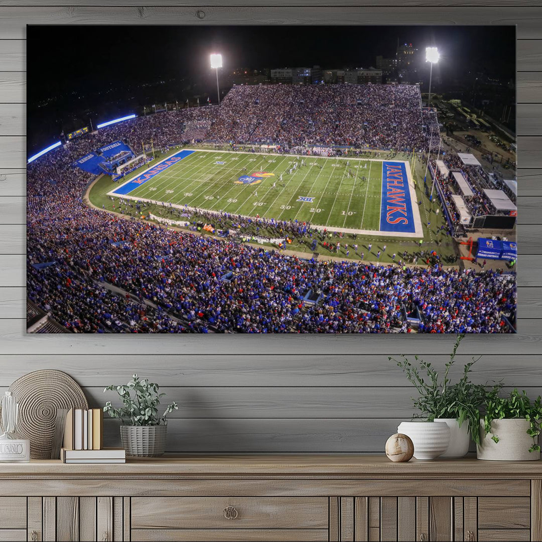 University of Kansas Jayhawks Football Team Print - Lawrence Kansas Memorial Stadium Wall Art Canvas Print