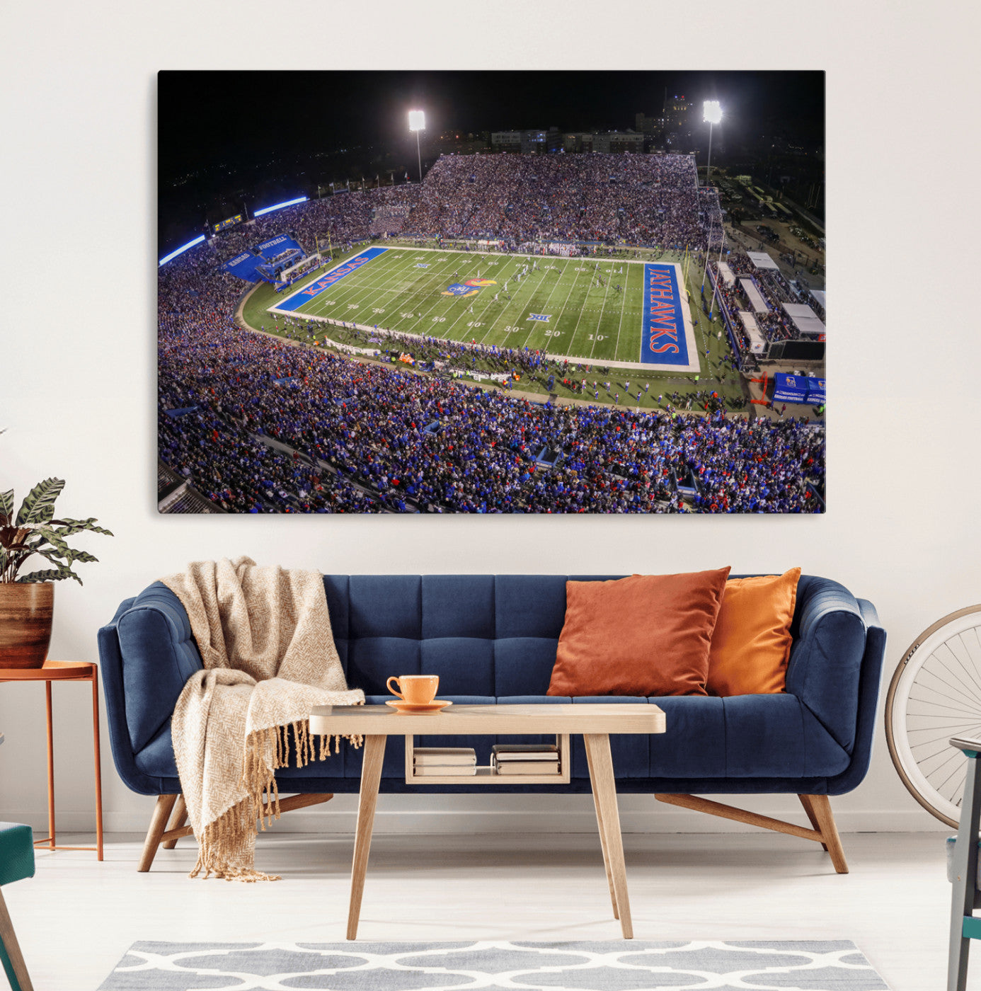 MGV-CV-36X24 - University of Kansas Jayhawks Football Team Print - Lawrence Kansas Memorial Stadium Wall Art Canvas