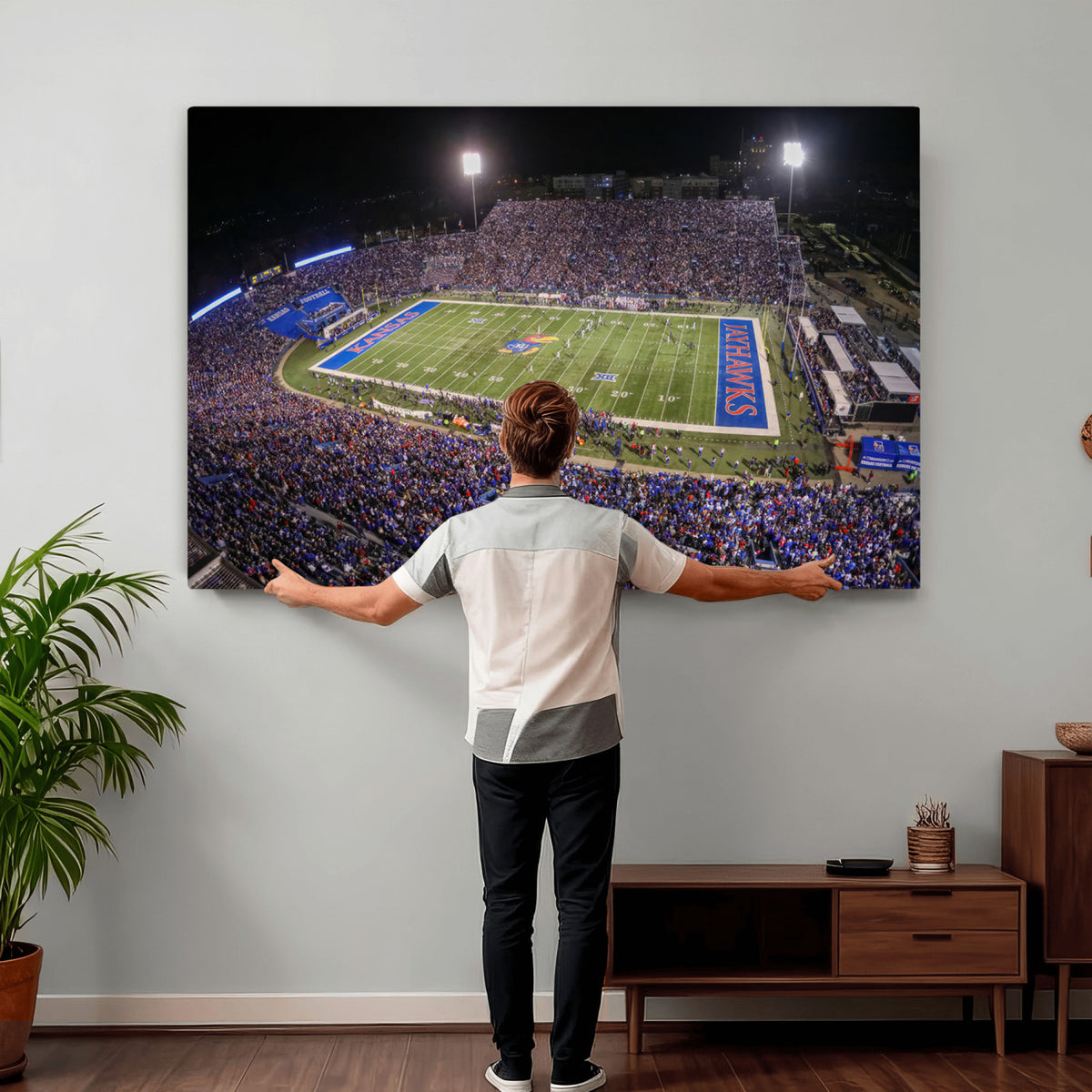 69760-MGV-CV-36X24 - University of Kansas Jayhawks Football Team Print - Lawrence Kansas Memorial Stadium Wall Art Canvas