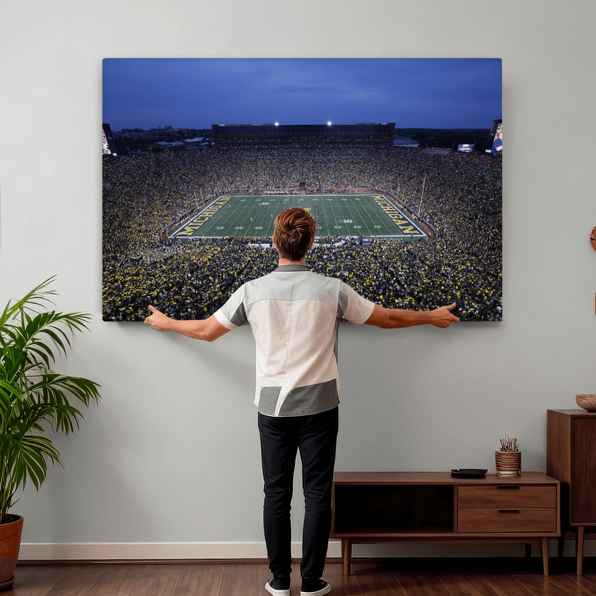 34202-MGV-CV-36X24 - University of Michigan Wolverines Football Team Print - Ann Arbor Michigan Stadium Wall Art Canvas