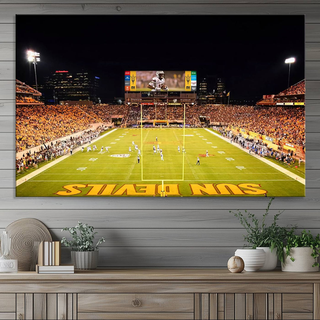 ASU Sun Devils Football Team Print - Phoenix Mountain America Stadium Wall Art Canvas Print