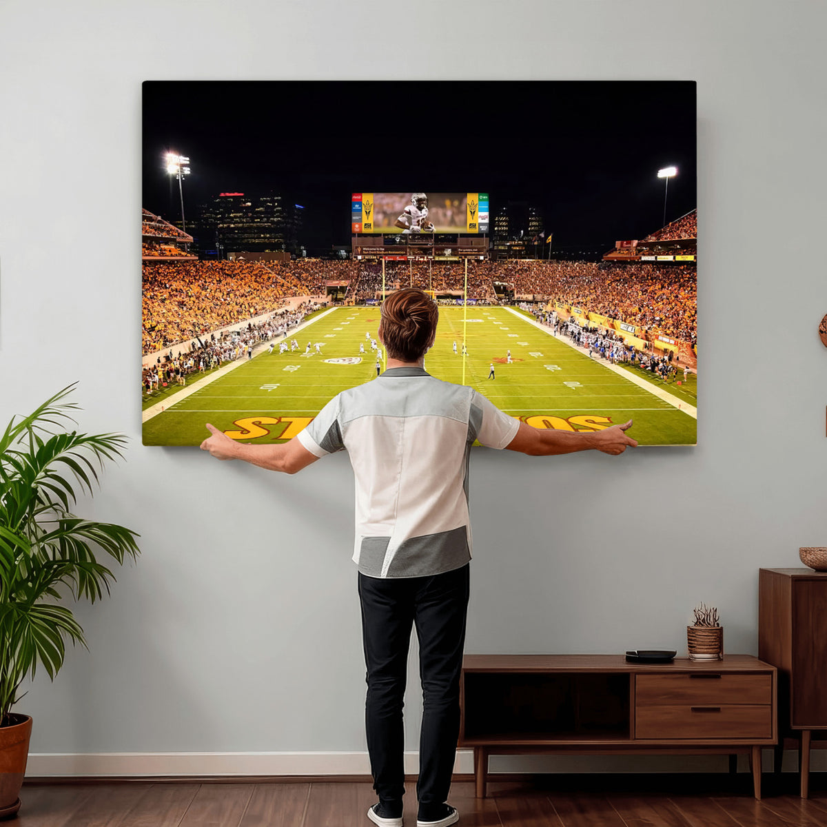 87612-MGV-CV-36X24 - ASU Sun Devils Football Team Print - Phoenix Mountain America Stadium Canvas Print