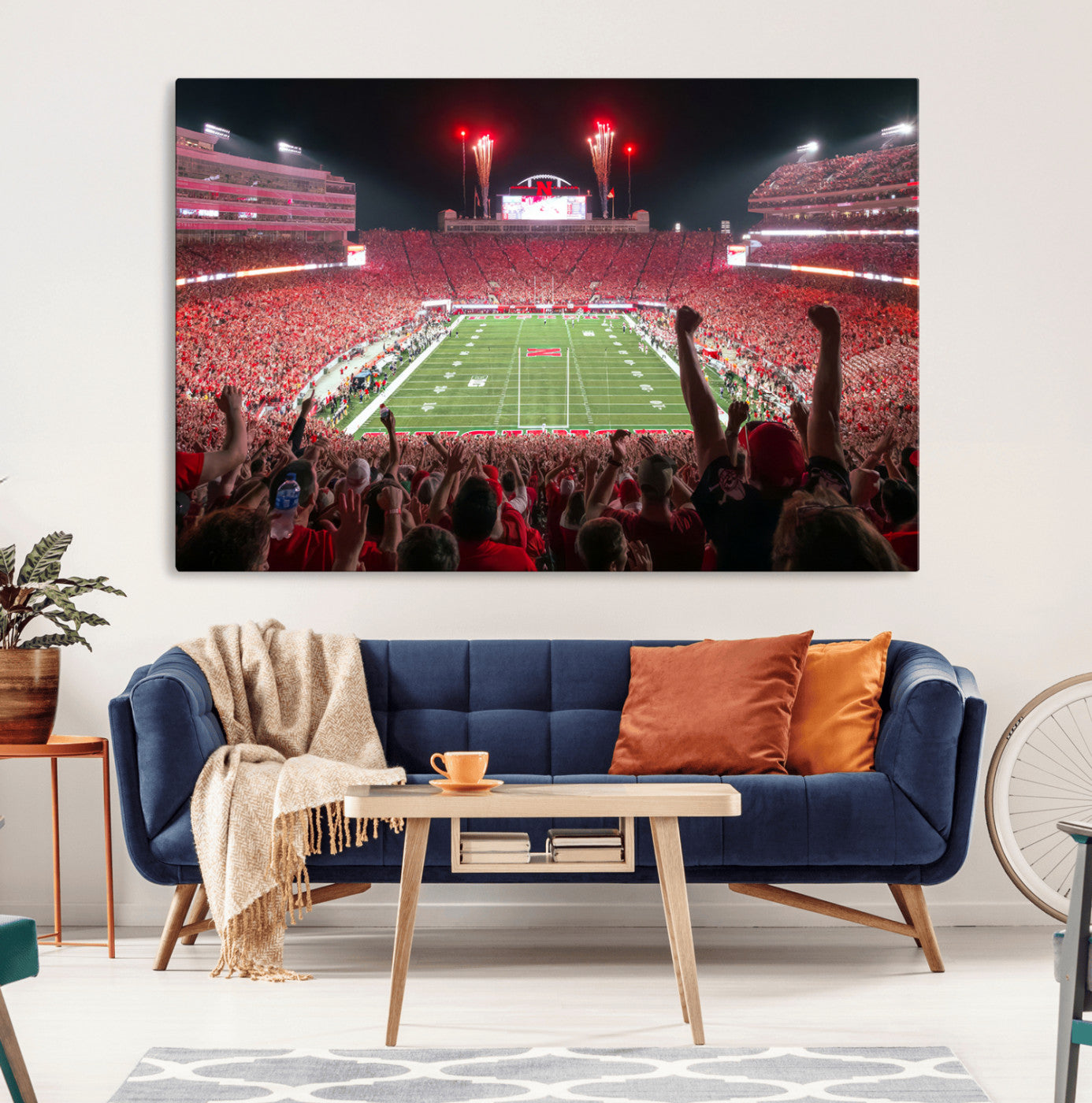 MGV-CV-36X24 - University of Nebraska Cornhuskers Football Team Print - Lincoln Memorial Stadium Wall Art Canvas