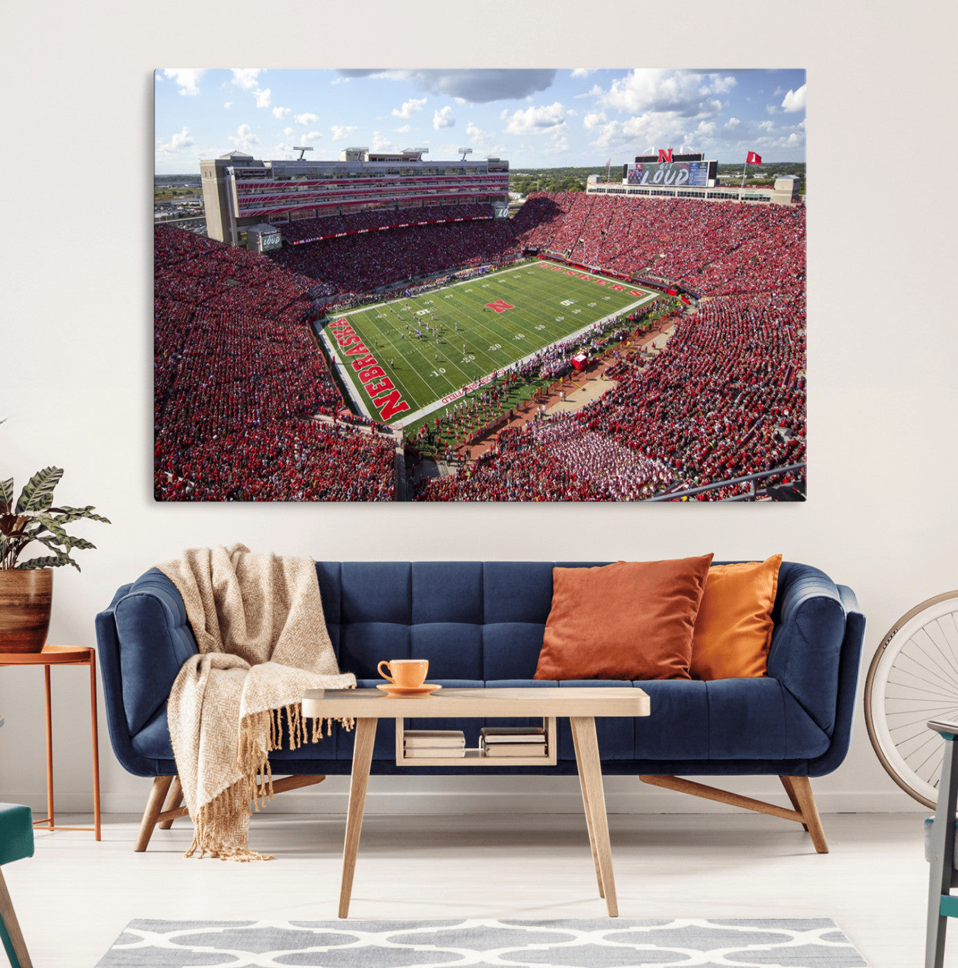 MGV-CV-36X24 - University of Nebraska Cornhuskers Football Team Print - Lincoln Memorial Stadium Wall Art Canvas