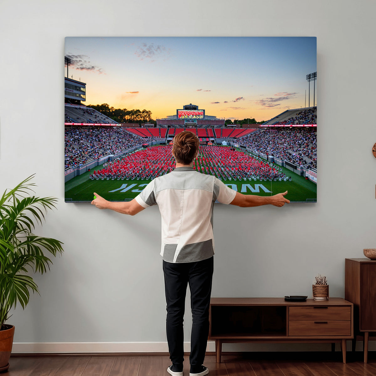 35266-MGV-CV-36X24 - NC State Wolfpack Football Team Print Wall Art - Raleigh Carter-Finley Stadium Wall Art Canvas Print