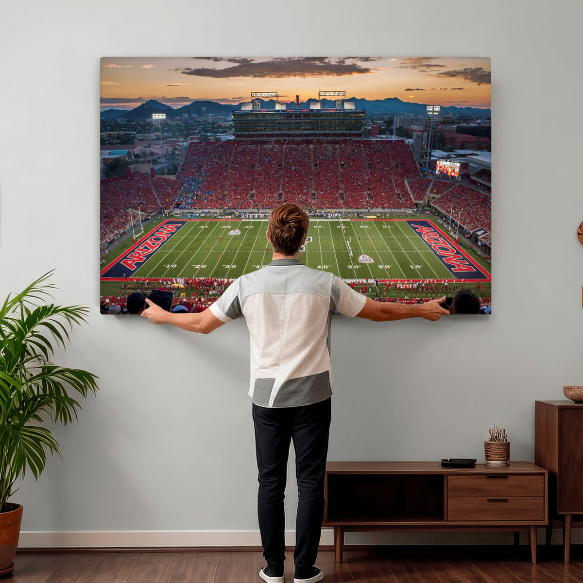 99722-MGV-CV-36X24 - Framed Arizona Wildcats Football Team Print - Tucson Arizona Stadium Wall Art Canvas Print