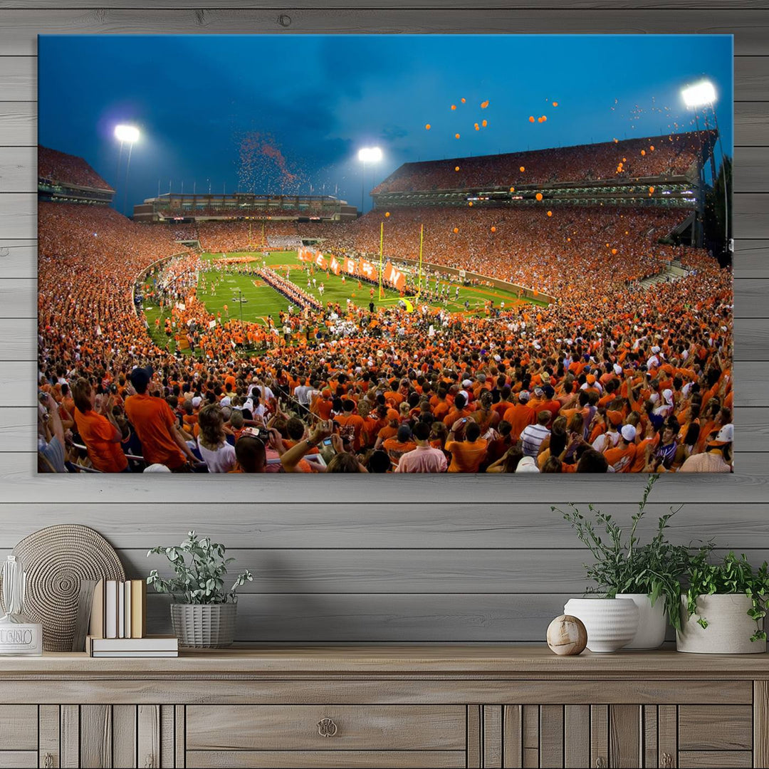 Clemson University Tigers Football Team Print - Clemson Memorial Stadium Wall Art Canvas Print