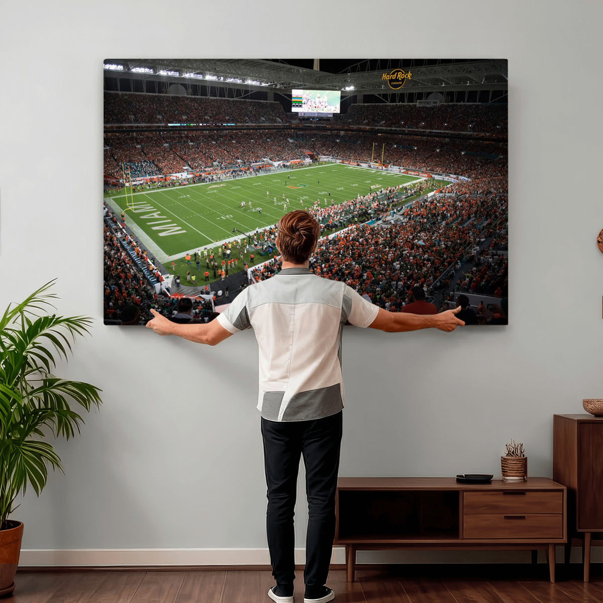 33698-PAN-FL-20X10 - Miami Hurricanes Football Team Print Canvas- Miami Hard Rock Stadium Wall Art Canvas Print
