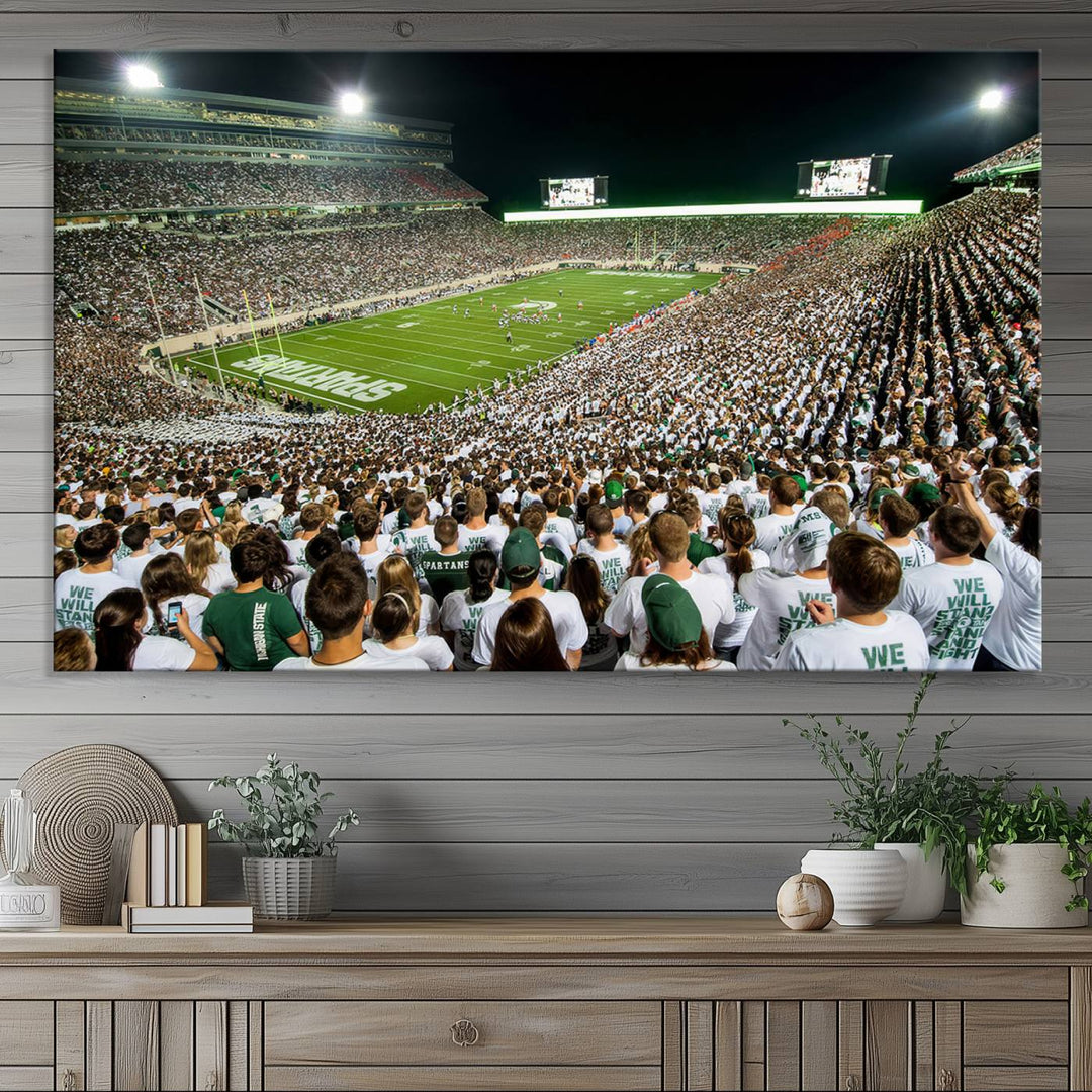 Michigan State Spartans Football Team Print - East Lansing Spartan Stadium Wall Art Canvas Print