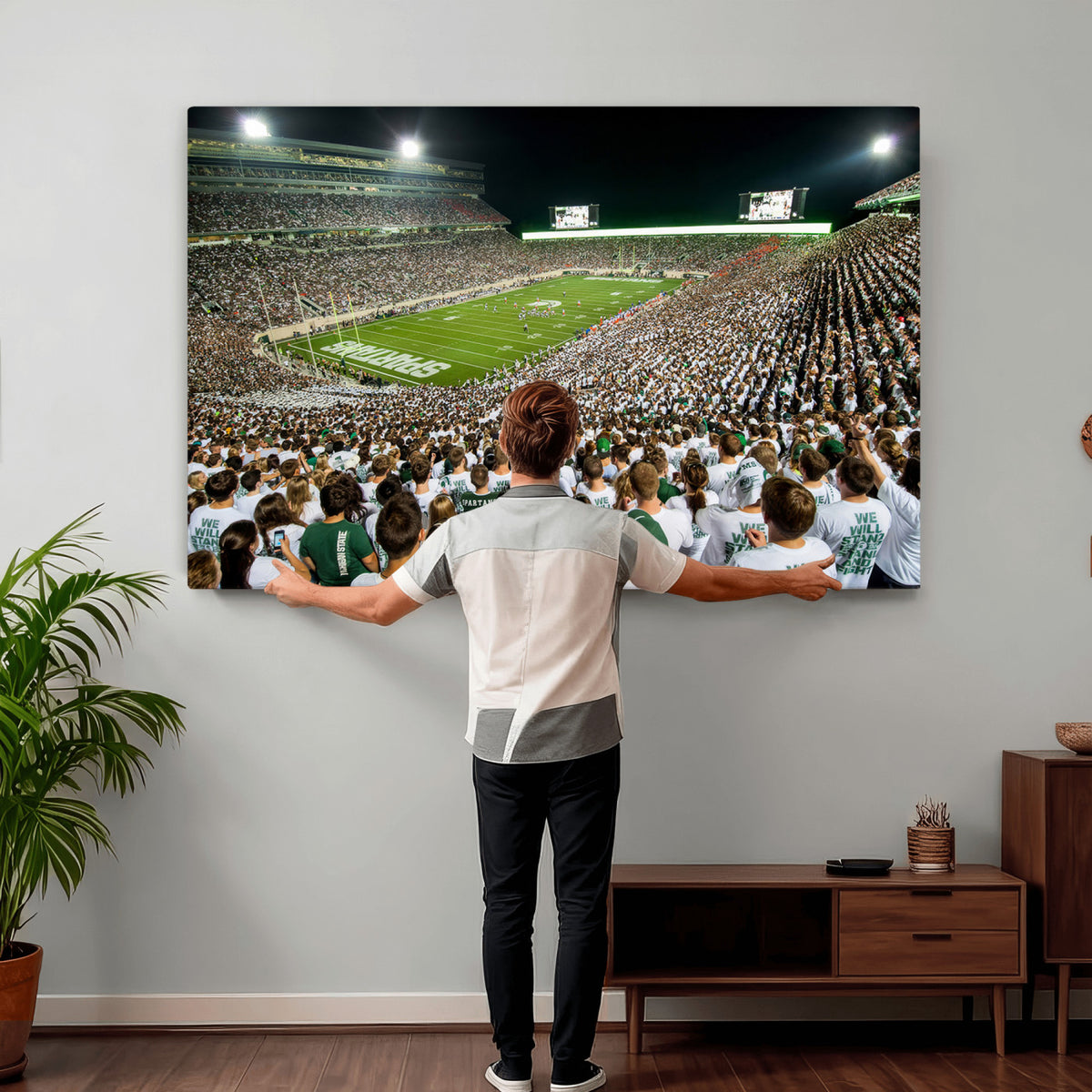 30457-PAN-FL-20X10 - Michigan State Spartans Football Canvas Print - East Lansing Spartan Stadium Wall Art Canvas Print