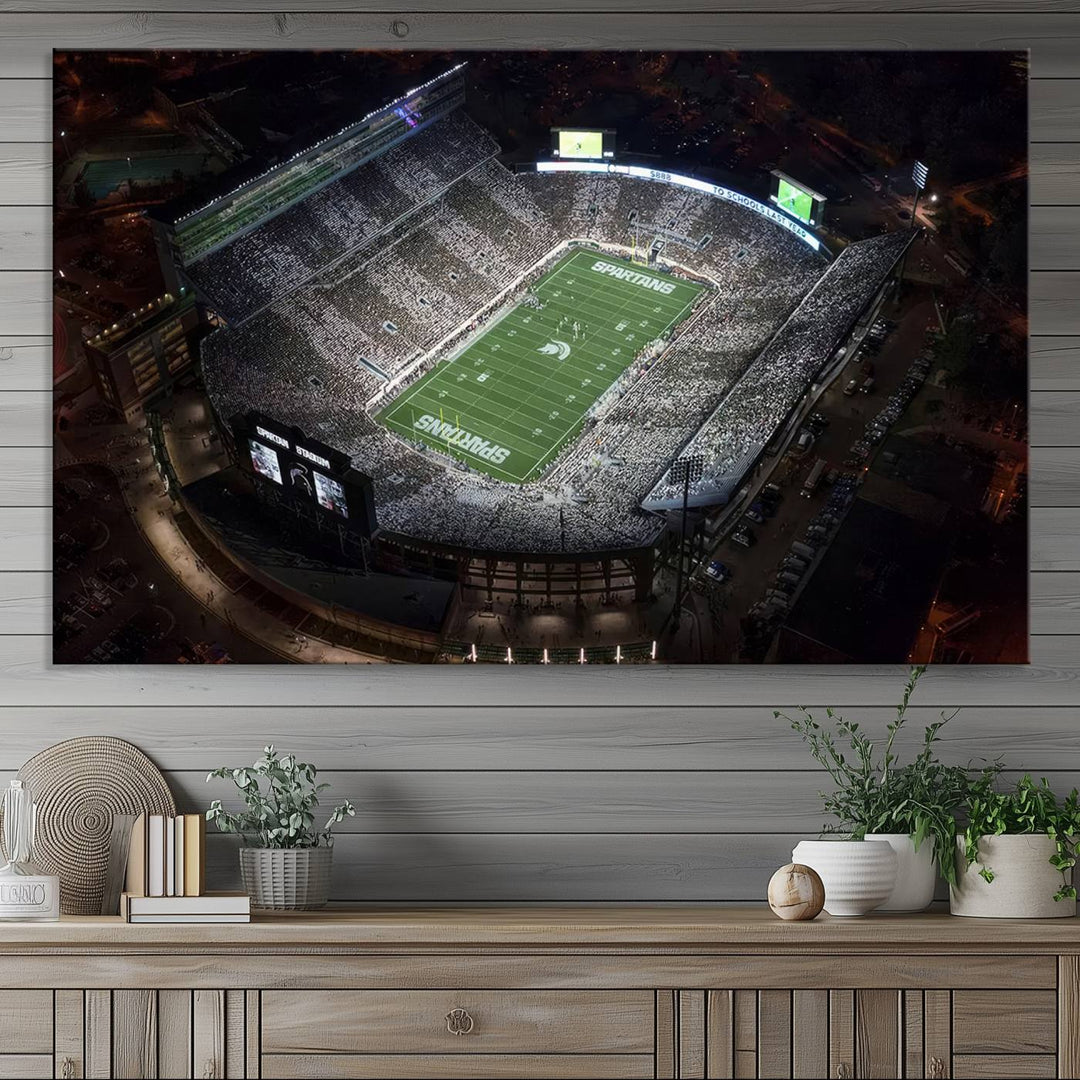 Michigan State Spartans Football Team Print - East Lansing Spartan Stadium Wall Art Canvas Print