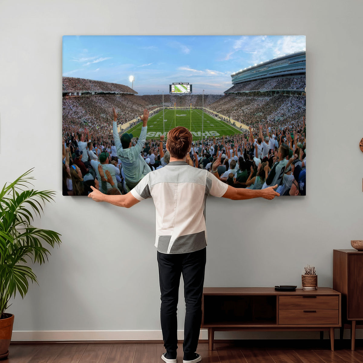 73105-PAN-FL-20X10 - Michigan State Spartans Football Team Art Print - East Lansing Spartan Stadium Wall Art Canvas Print