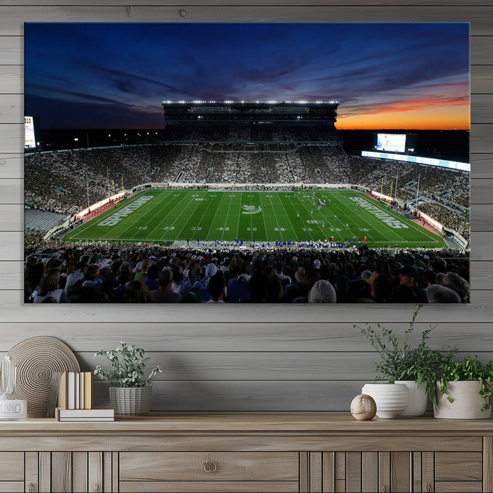 Michigan State Spartans Football Team Print - East Lansing Spartan Stadium Wall Art Canvas Print