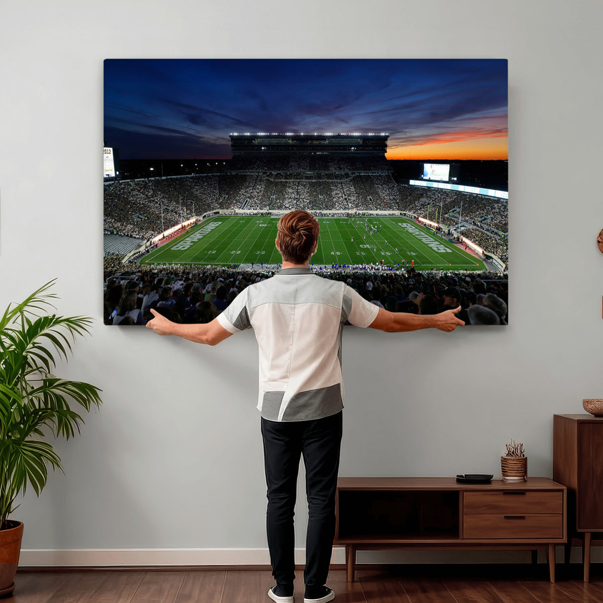 49074-PAN-FL-20X10 - Michigan State Spartans Football Team Print - East Lansing Spartan Stadium Canvas Print