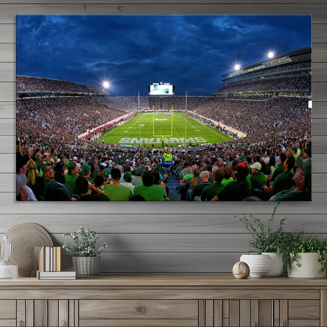 Michigan State Spartans Football Team Print - East Lansing Spartan Stadium Wall Art Canvas Print