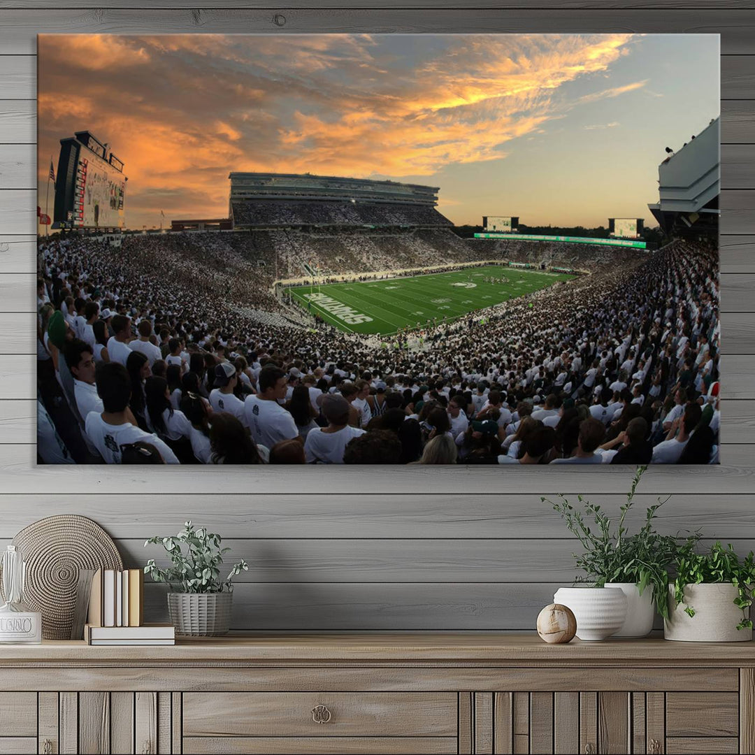 Michigan State Spartans Football Team Print - East Lansing Spartan Stadium Wall Art Canvas Print