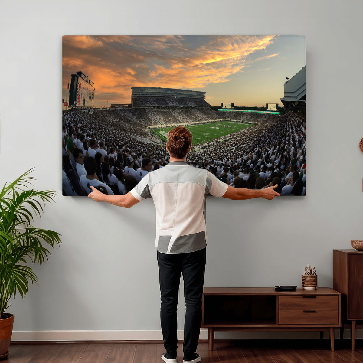 99155-PAN-FL-20X10 - Michigan State Spartans Football Team Print - East Lansing Spartan Stadium Wall Art Canvas Print