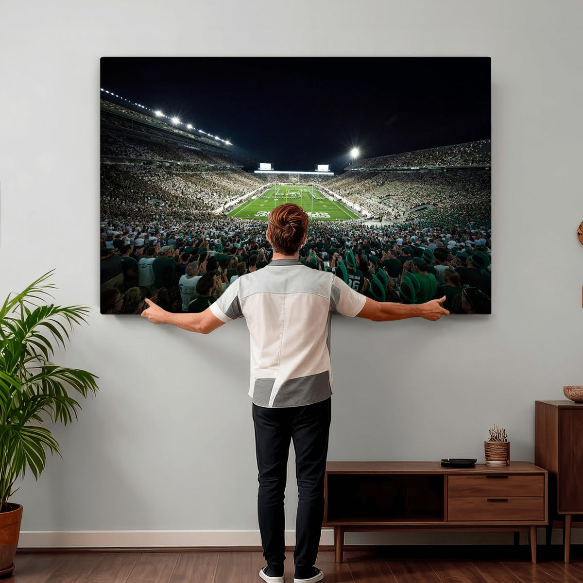 57523-PAN-FL-20X10 - Framed Michigan State Spartans Football Team Print - East Lansing Spartan Stadium Wall Art Canvas