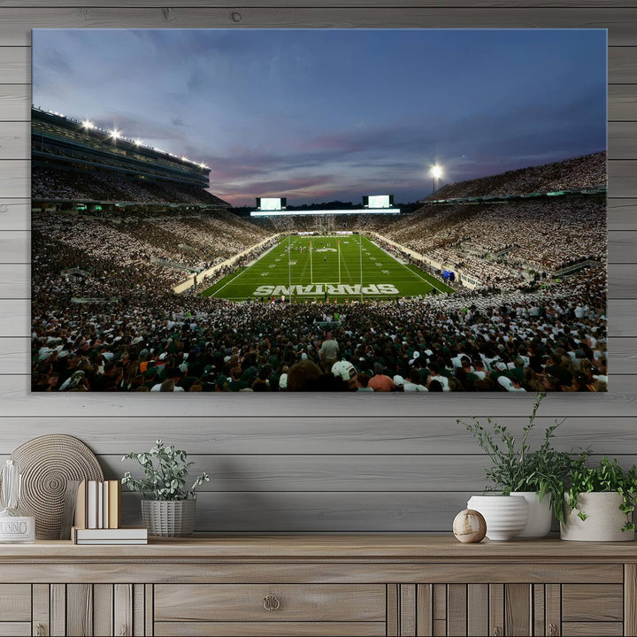 Michigan State Spartans Football Team Print - East Lansing Spartan Stadium Wall Art Canvas Print