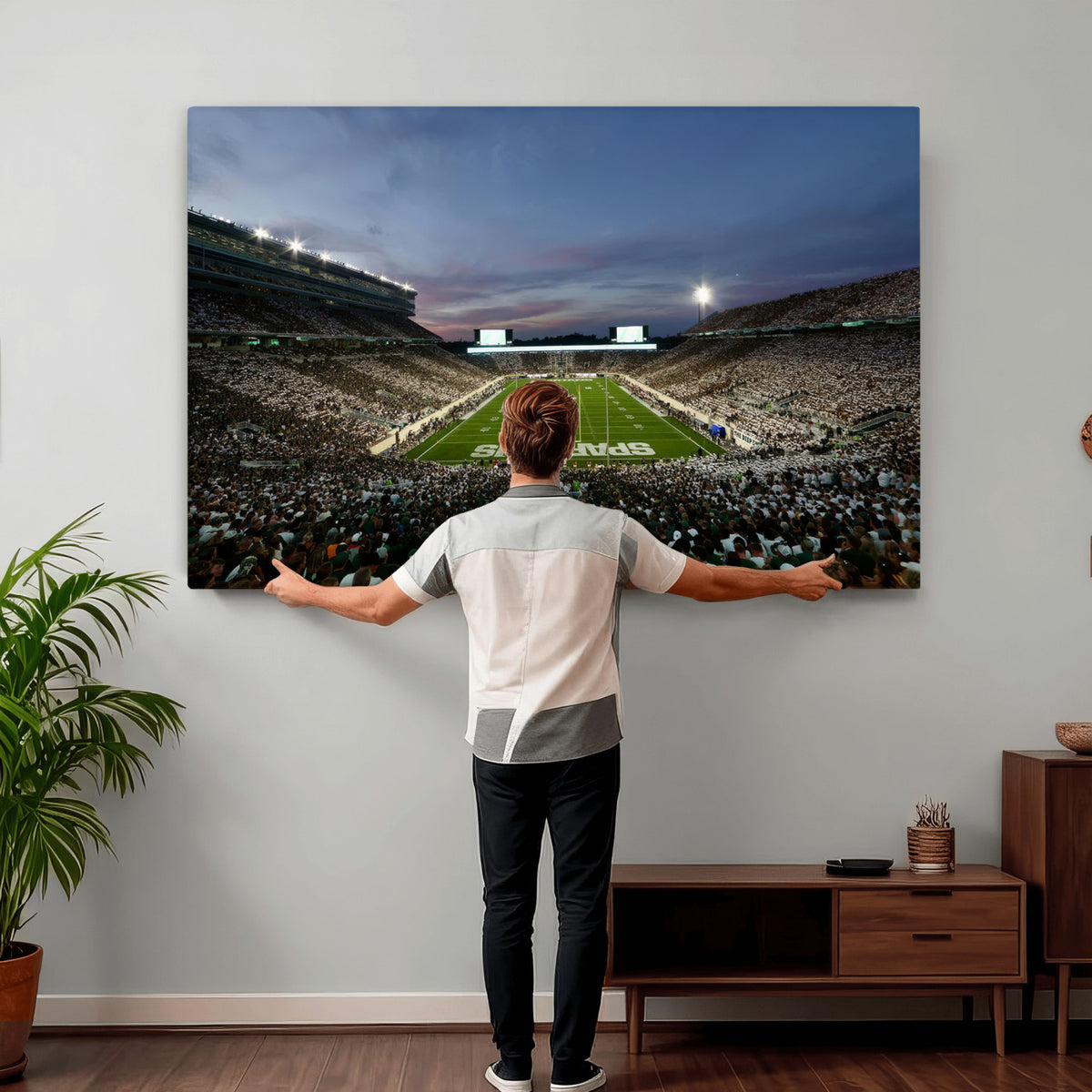 90831-PAN-FL-20X10 - Michigan State Spartans Football Team Print - East Lansing Spartan Stadium Canvas Print