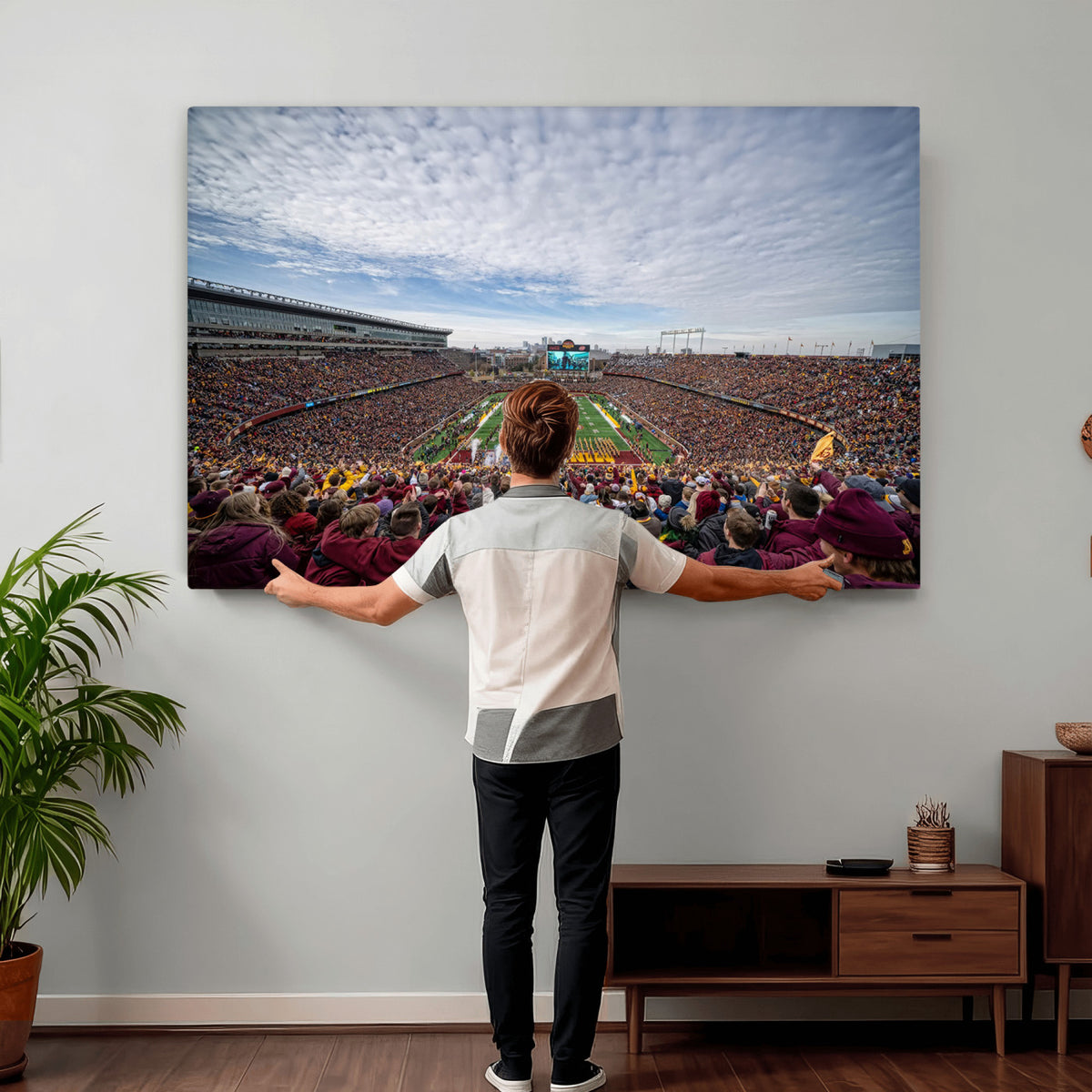 38459-PAN-FL-20X10 - University of Minnesota Golden Gophers Football Team Print - Minneapolis Huntington Bank Stadium Art