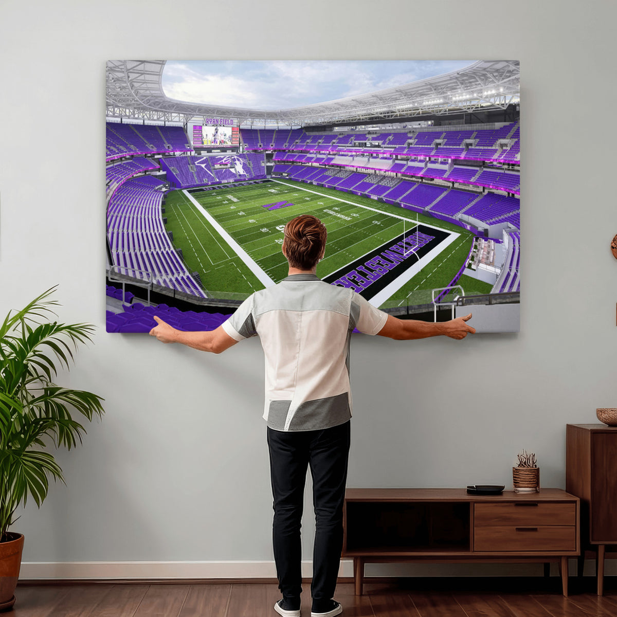 49190-MGV-CV-36X24 - Northwestern University Wildcats Football Team Print - Evanston Ryan Field Wall Art Canvas Print