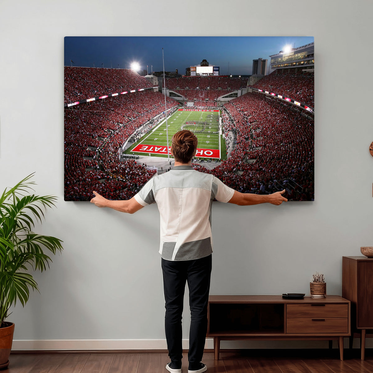98743-PAN-FL-20X10 - Ohio State University Buckeyes Football Team Print - Columbus Ohio Stadium Wall Art Canvas Print