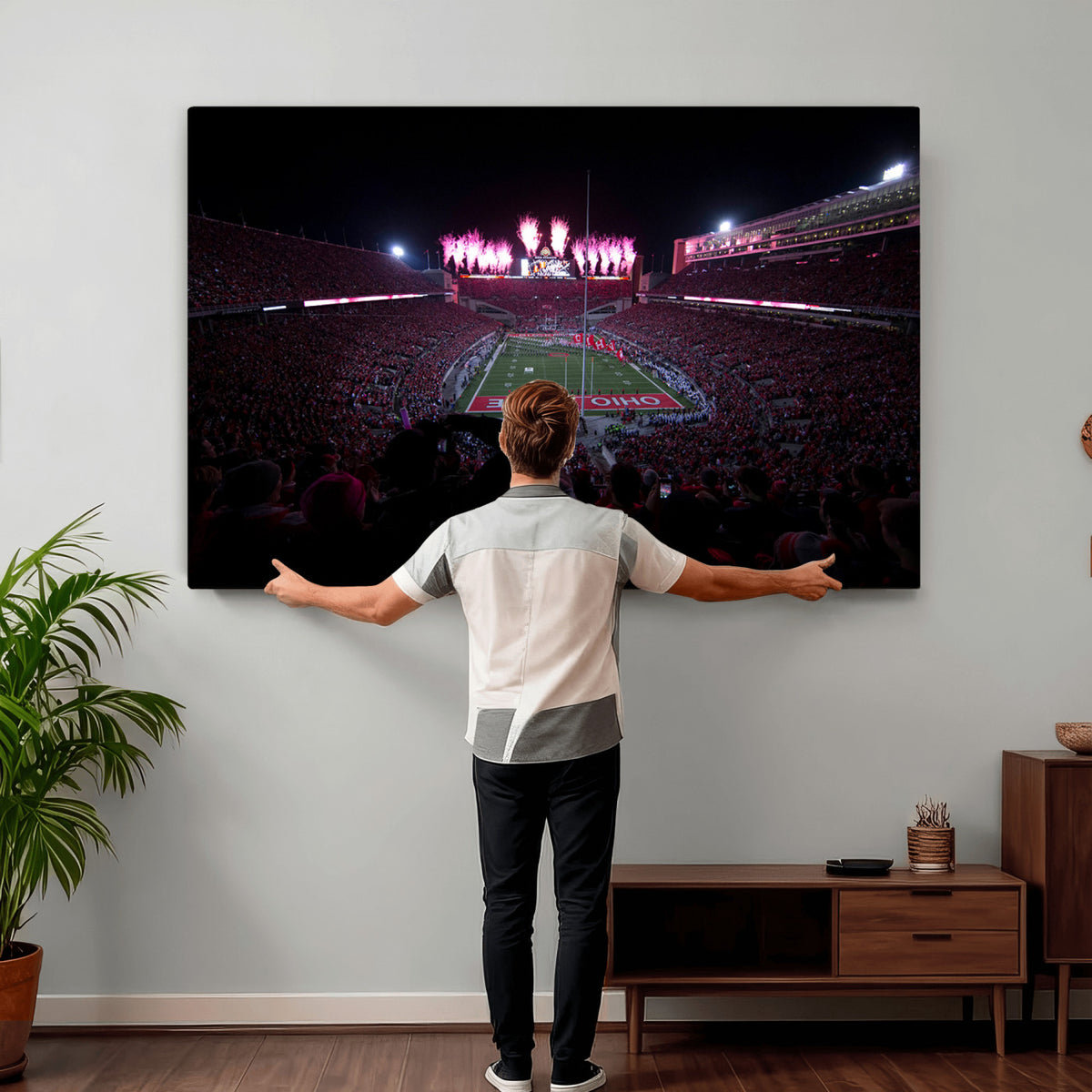 20483-PAN-FL-20X10 - Ohio State University Buckeyes Football Team Print - Columbus Ohio Stadium Wall Art Canvas Print
