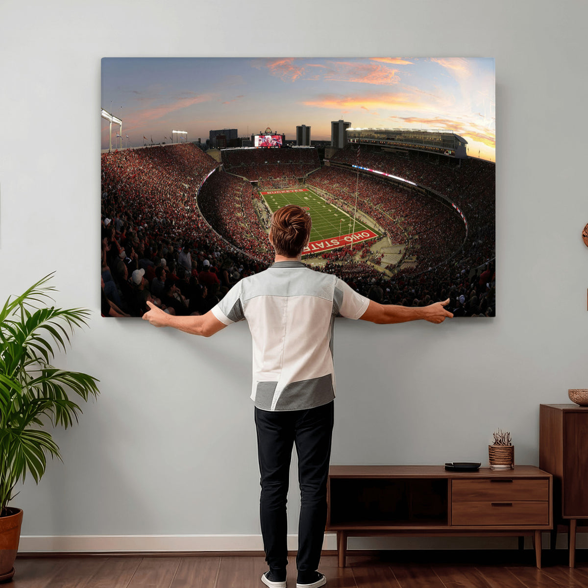 28825-PAN-FL-20X10 - Ohio State University Buckeyes Football Team Print - Columbus Ohio Stadium Wall Art Canvas Print