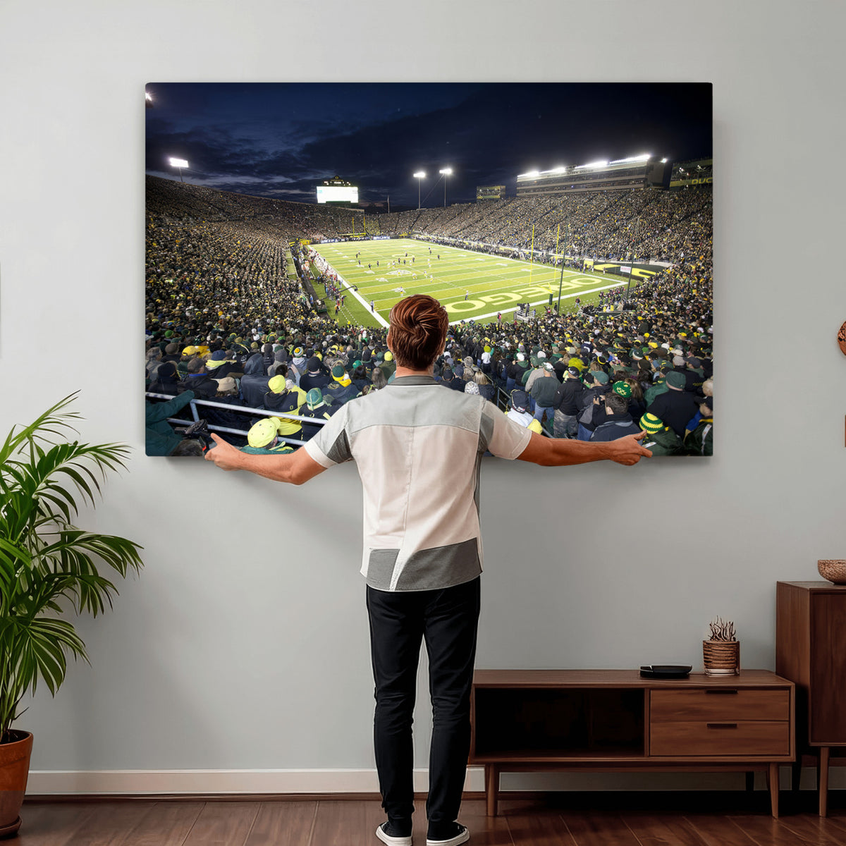 48756-PAN-FL-20X10 - University of Oregon Ducks Football Team Print - Eugene Autzen Stadium Wall Art Canvas Print