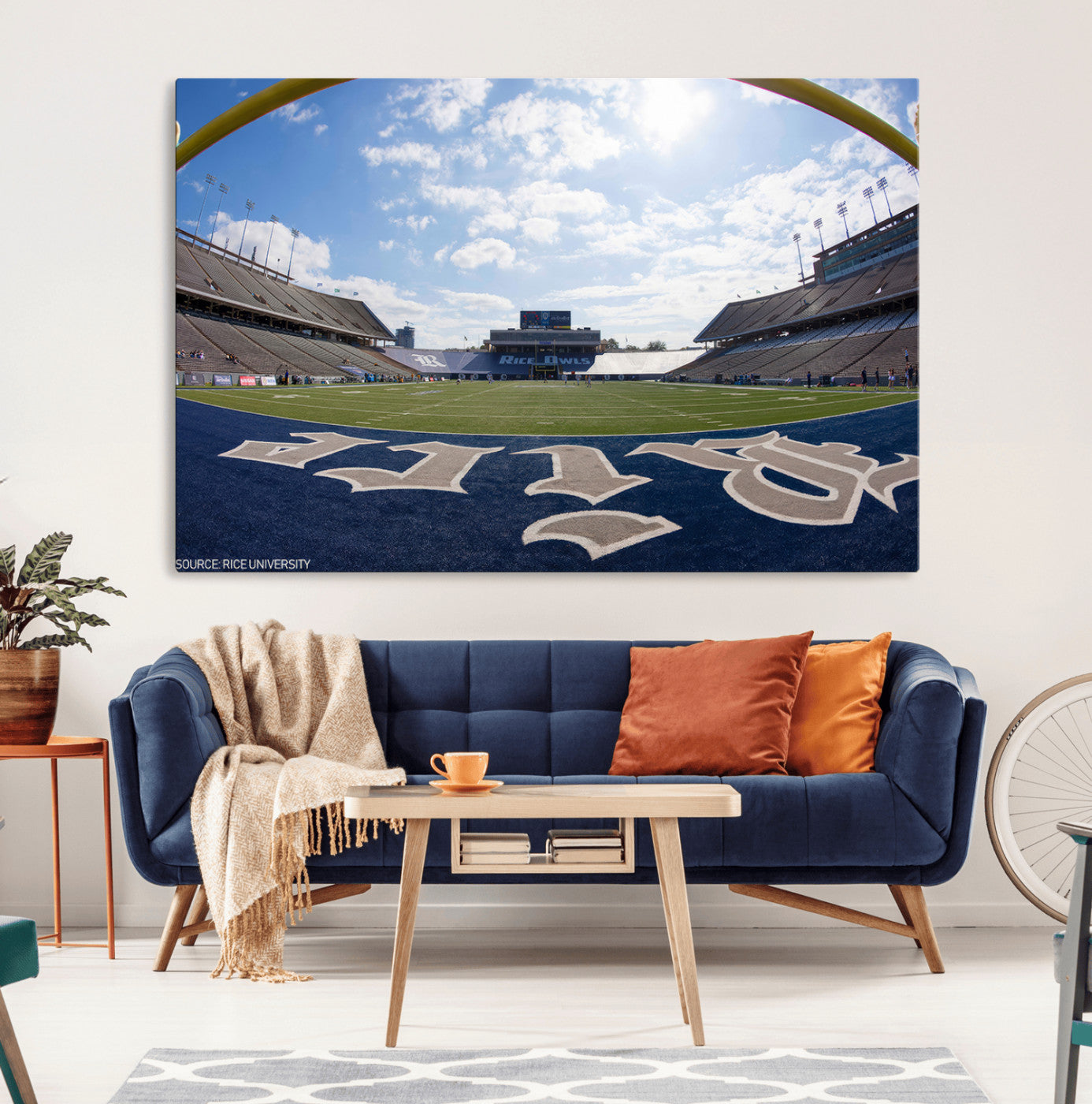 50267-MGV-CV-36X24-Rice University Owls Football Team Print - Houston Rice Stadium Wall Art Canvas Print