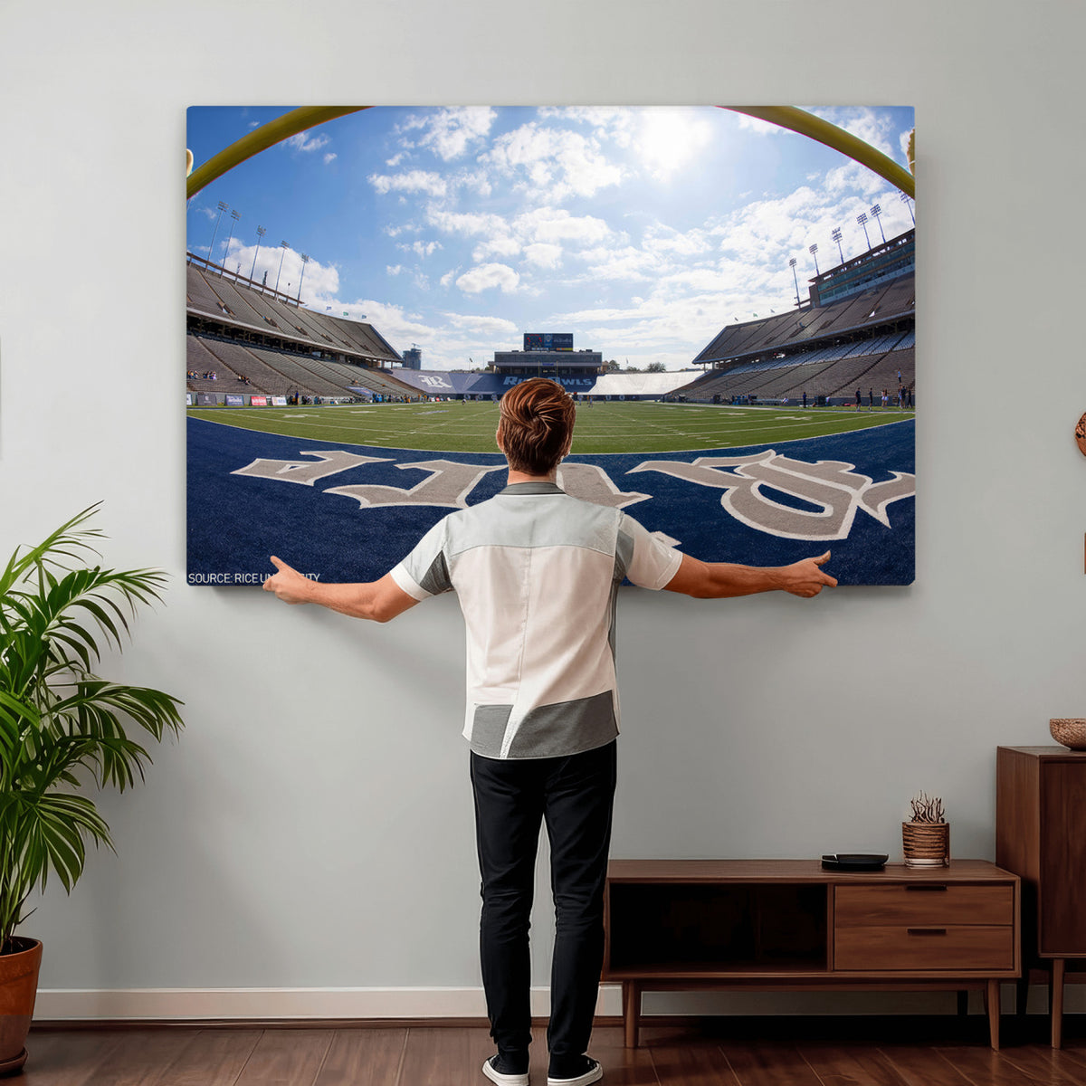 50267-MGV-CV-36X24 - Rice University Owls Football Team Print, Houston Rice Stadium, Framed and Ready to Hang