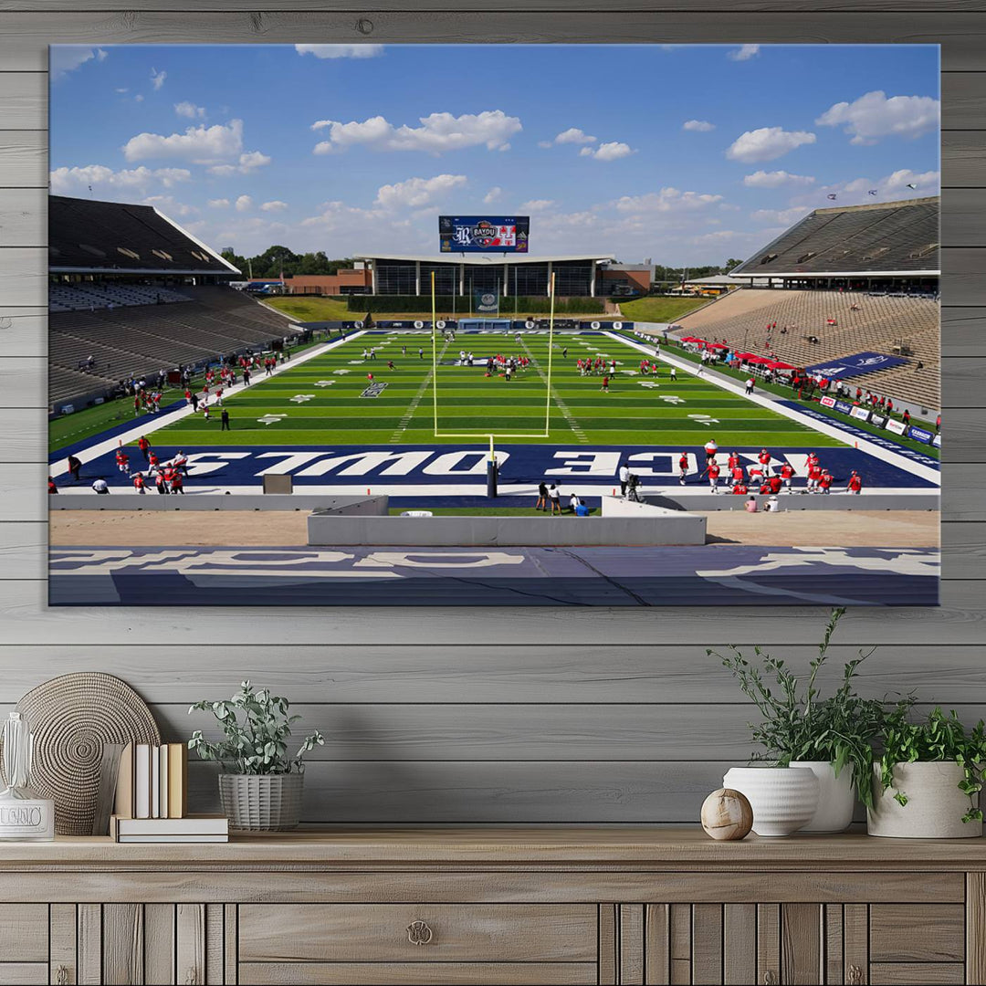 Rice University Owls Football Team Print - Houston Rice Stadium Wall Art Canvas Print